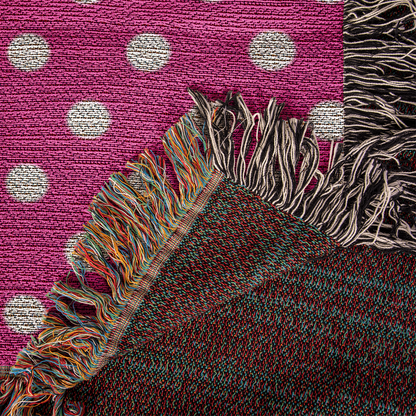 HOT ITEM- CUSTOM DESIGNER WHITE & PINK POLKA DOT LADY BUG HEIRLOOM ARTWORK WOVEN BLANKET