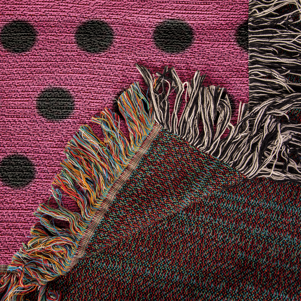 TRENDING -CUSTOM DESIGNER LADY BUG BLACK POLKA DOT PINK HEIRLOOM ARTWORK WOVEN BLANKET