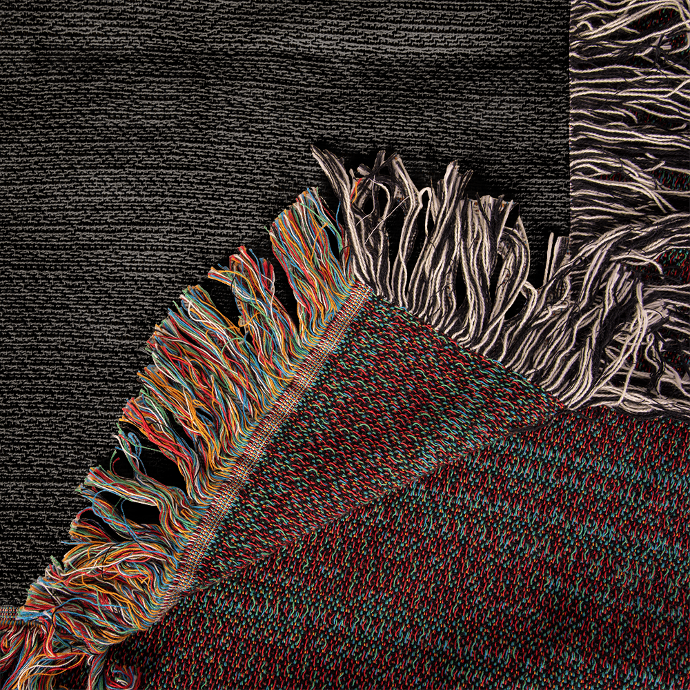 Custom Designer Black Flower Star Pattern Heirloom Artwork Woven Blanket