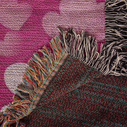 Custom Designer Pink Heart Heirloom Artwork Woven Blanket