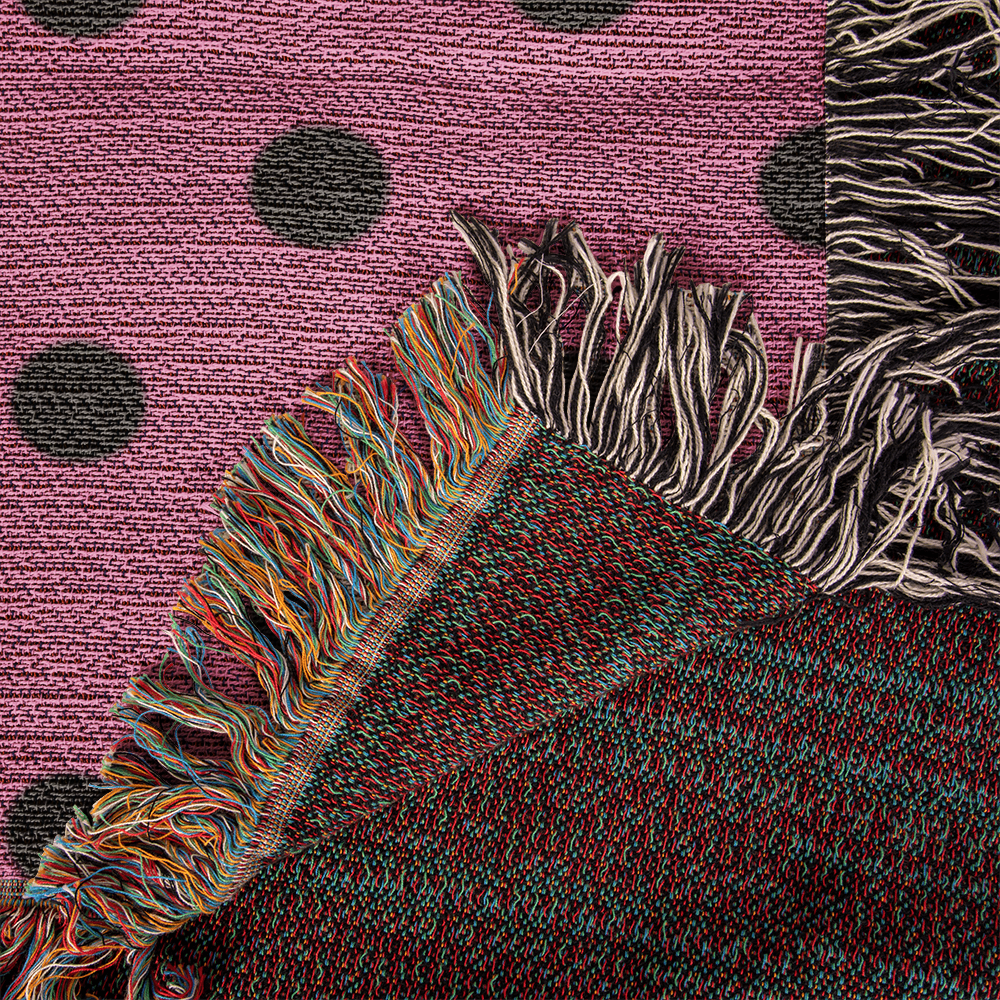 Custom Designer Pink & Black Polka Dot Heirloom Artwork Woven Blanket