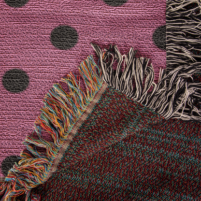 Custom Designer Pink & Black Polka Dot Heirloom Artwork Woven Blanket