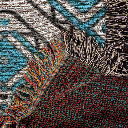 Turquoise Heart Pattern Heirloom Woven Blanket - Custom Designer Blanket