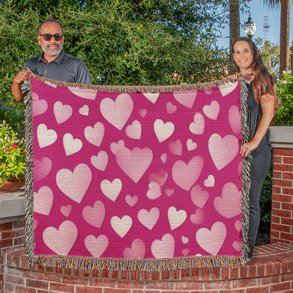 Custom Designer Pink Heart Heirloom Artwork Woven Blanket