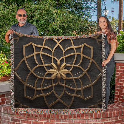 Custom Designer Flower Inlay Pattern Heirloom Artwork Woven Blanket