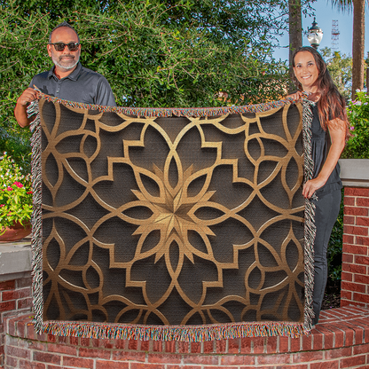 Custom Designer Star Flower Inlay Heirloom Artwork Woven Blanket