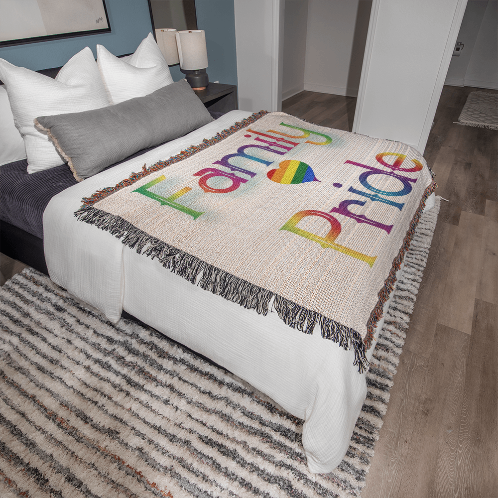 POPULAR DESIGN- Custom Designer Family Pride Rainbow Heart Heirloom Woven Blanket