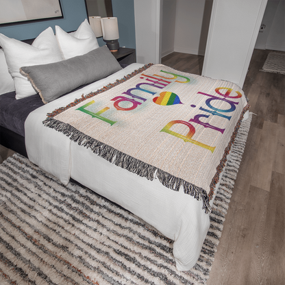 POPULAR DESIGN- Custom Designer Family Pride Rainbow Heart Heirloom Woven Blanket