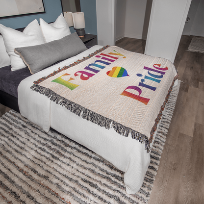 POPULAR DESIGN- Custom Designer Family Pride Rainbow Heart Heirloom Artwork Woven Blanket