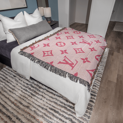 PINK CUSTOM TEMPLE CUSTOM DESIGNER HEIRLOOM ARTWORK WOVEN BLANKET