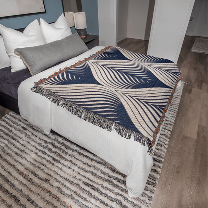 POPULAR DESIGN-Custom Designer Blue Leaf Heirloom Artwork Woven Blanket