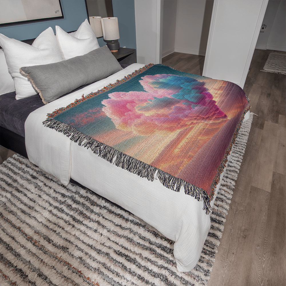 POPULAR - Cotton Candy Cloud Heart Design Heirloom Artwork Woven Blanket