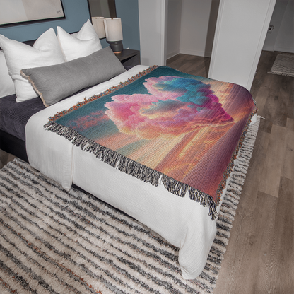 POPULAR - Cotton Candy Cloud Heart Design Heirloom Artwork Woven Blanket