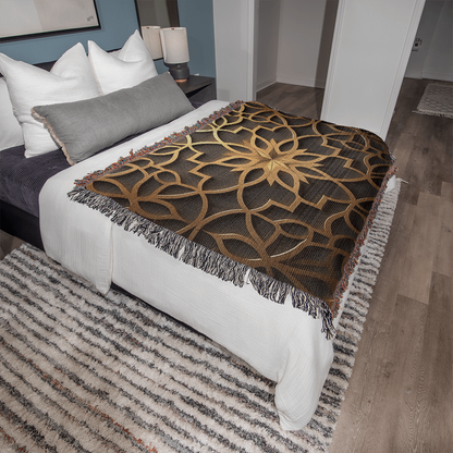 Custom Designer Star Flower Inlay Heirloom Artwork Woven Blanket