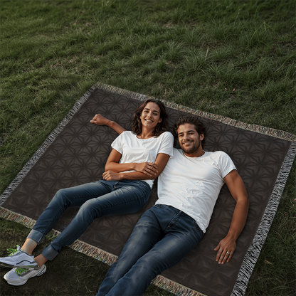 Custom Designer Black Flower Star Pattern Heirloom Artwork Woven Blanket