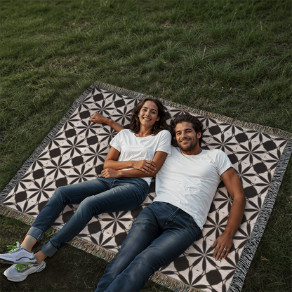 Black & White Custom Geometric Artwork Designer Heirloom Woven Blanket