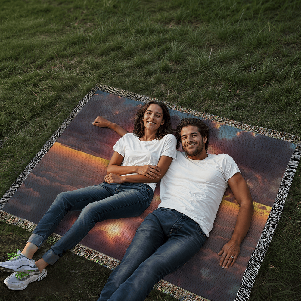 Cotton Candy Cloud Sunset Design Heirloom Artwork Woven Blanket