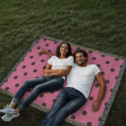 Custom Designer Pink & Black Polka Dot Heirloom Artwork Woven Blanket
