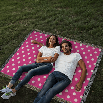 HOT ITEM- CUSTOM DESIGNER WHITE & PINK POLKA DOT LADY BUG HEIRLOOM ARTWORK WOVEN BLANKET