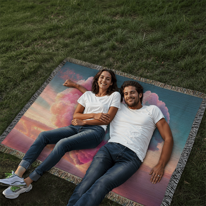 POPULAR - Cotton Candy Cloud Heart Design Heirloom Artwork Woven Blanket