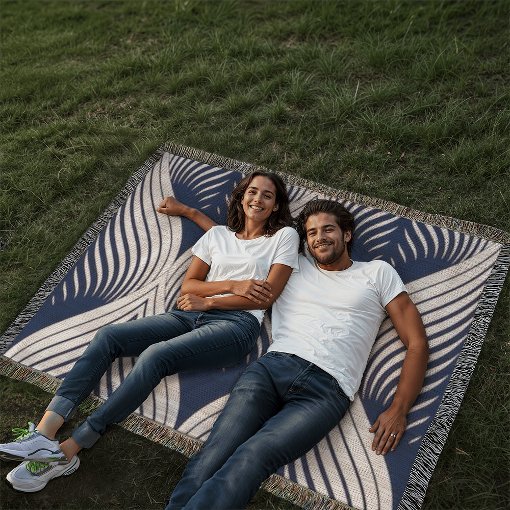 POPULAR DESIGN-Custom Designer Blue Leaf Heirloom Artwork Woven Blanket