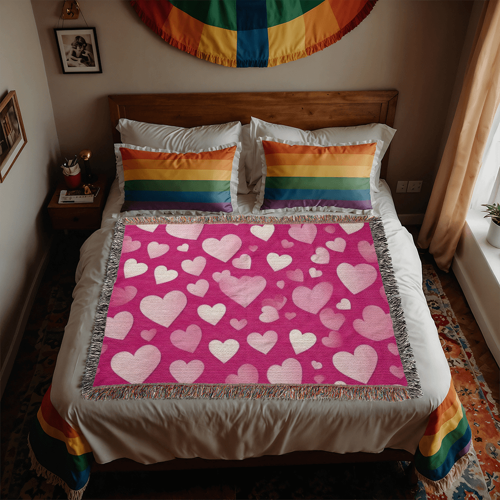Custom Designer Pink Heart Heirloom Artwork Woven Blanket