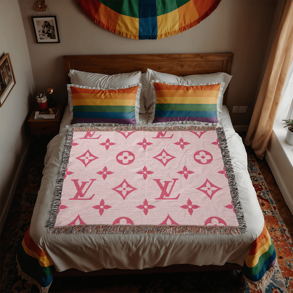 PINK CUSTOM TEMPLE CUSTOM DESIGNER HEIRLOOM ARTWORK WOVEN BLANKET