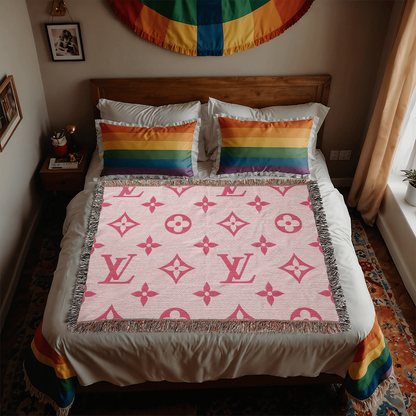 PINK CUSTOM TEMPLE CUSTOM DESIGNER HEIRLOOM ARTWORK WOVEN BLANKET