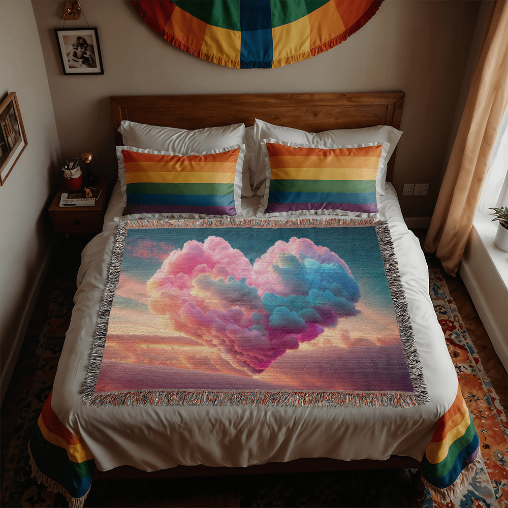 POPULAR - Cotton Candy Cloud Heart Design Heirloom Artwork Woven Blanket