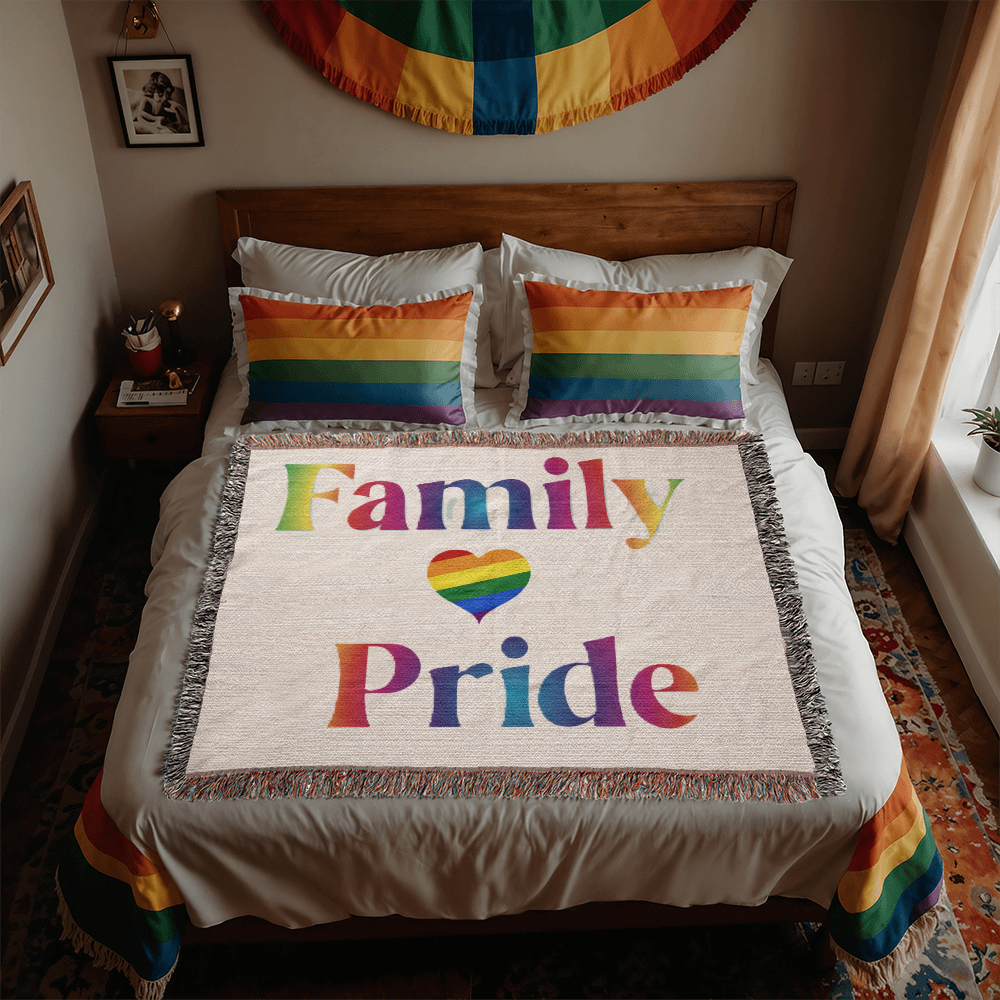 POPULAR DESIGN- Custom Designer Family Pride Rainbow Heart Heirloom Artwork Woven Blanket