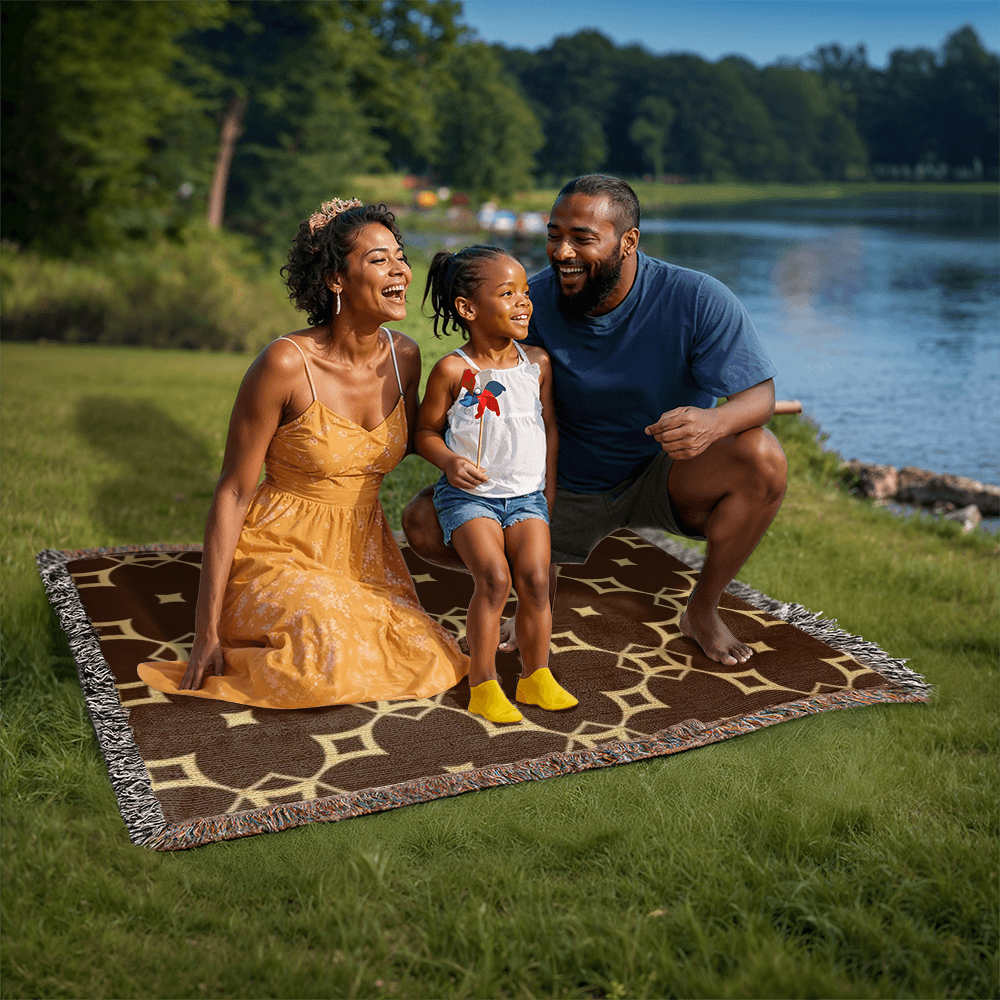 CUSTOM DESIGNER DIAMOND PATTERN HEIRLOOM ARTWORK WOVEN BLANKET