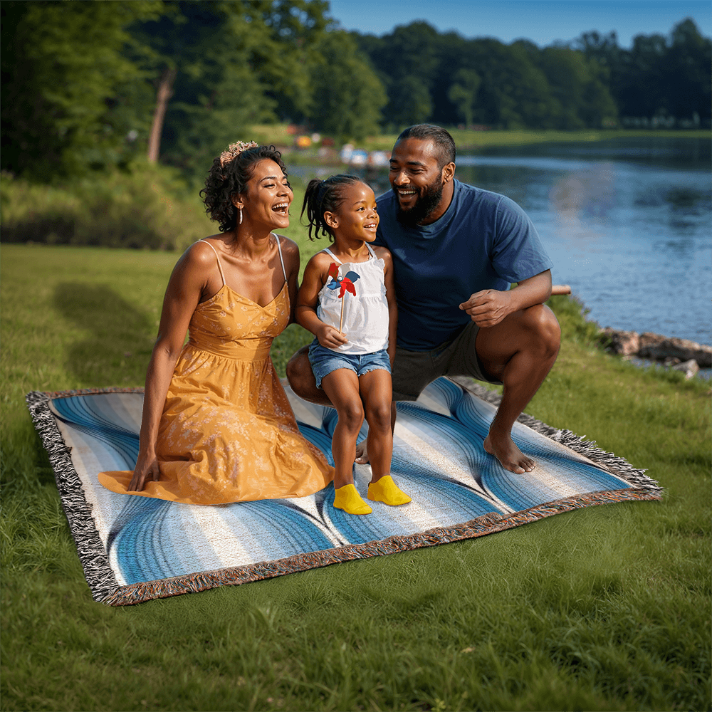 POPULAR DESIGN- Custom Designer Blue Bulb Bloom Heirloom Artwork Woven Blanket