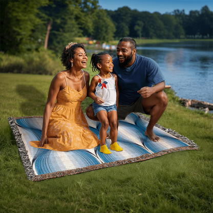 POPULAR DESIGN- Custom Designer Blue Bulb Bloom Heirloom Artwork Woven Blanket