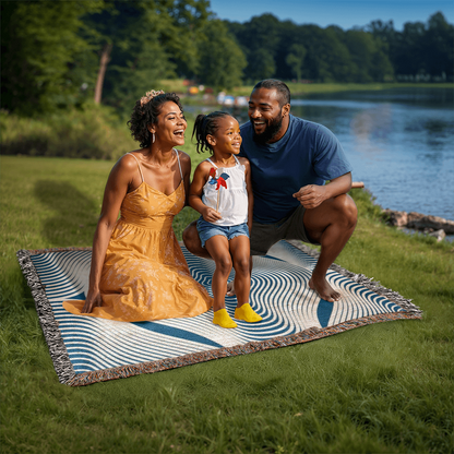 Custom Designer Blue Hypnotic Heirloom Artwork Woven Blanket