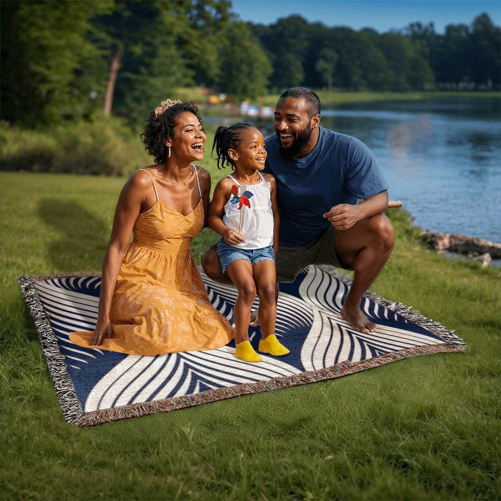 POPULAR DESIGN-Custom Designer Blue Leaf Heirloom Artwork Woven Blanket