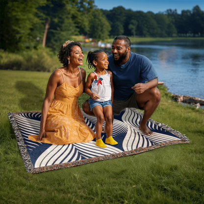 POPULAR DESIGN-Custom Designer Blue Leaf Heirloom Artwork Woven Blanket