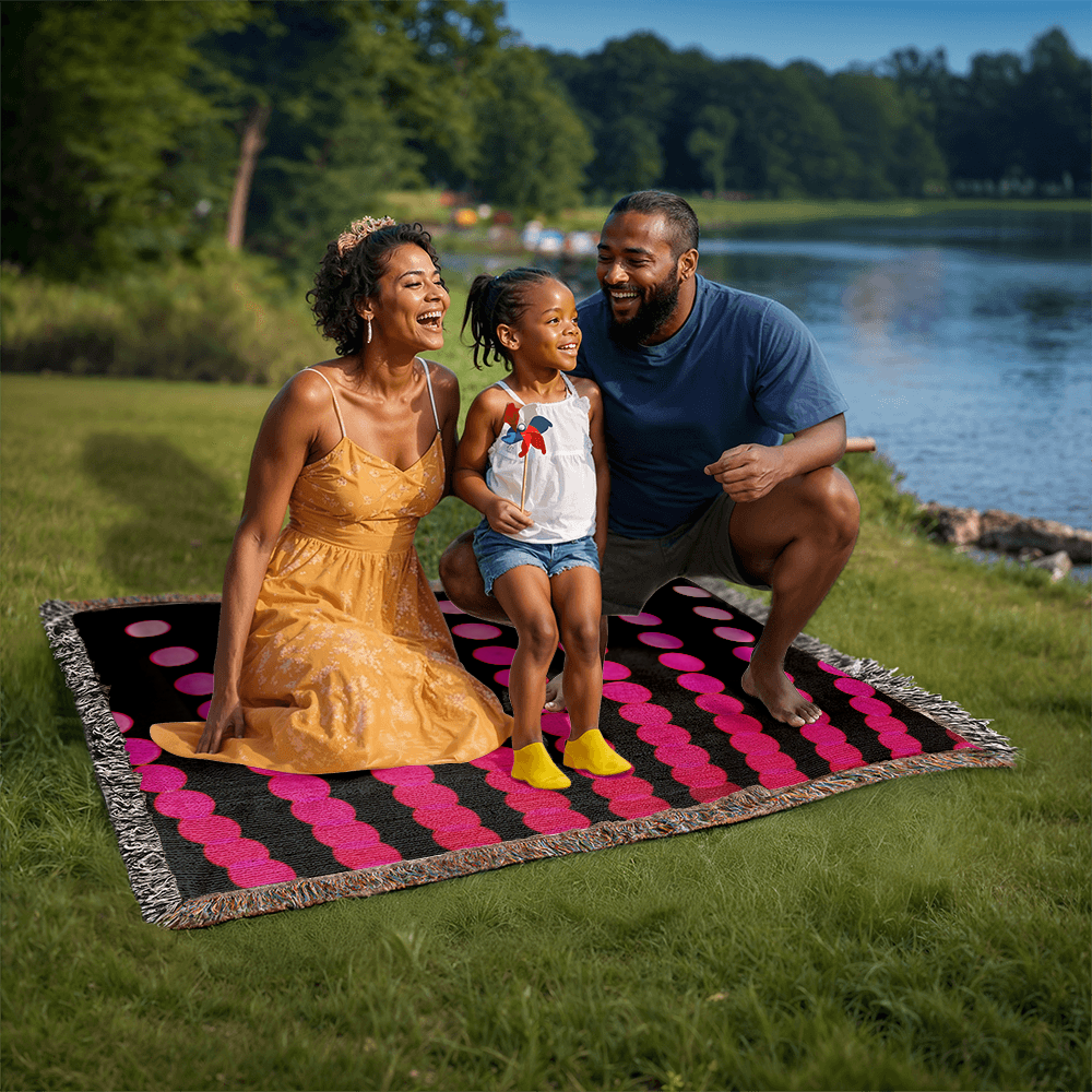 Custom Designer Pink Dot Links Heirloom Artwork Woven Blanket