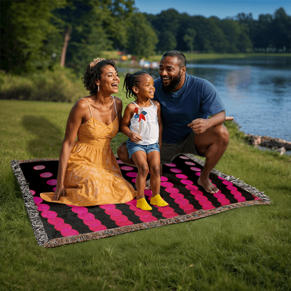 Custom Designer Pink Dot Links Heirloom Artwork Woven Blanket