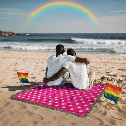 HOT ITEM- CUSTOM DESIGNER WHITE & PINK POLKA DOT LADY BUG HEIRLOOM ARTWORK WOVEN BLANKET