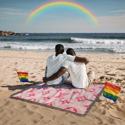 PINK CUSTOM TEMPLE CUSTOM DESIGNER HEIRLOOM ARTWORK WOVEN BLANKET