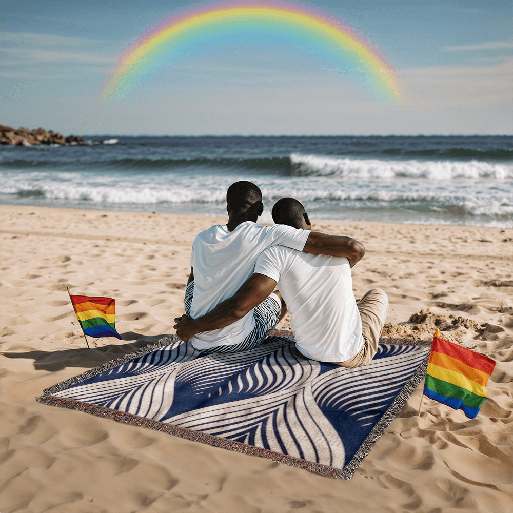 POPULAR DESIGN-Custom Designer Blue Leaf Heirloom Artwork Woven Blanket