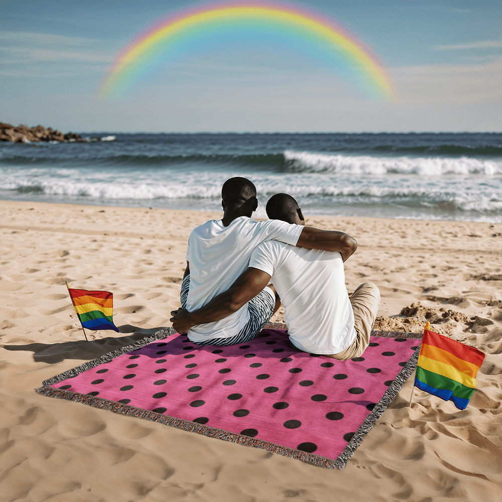 Custom Designer Pink & Black Polka Dot Heirloom Artwork Woven Blanket