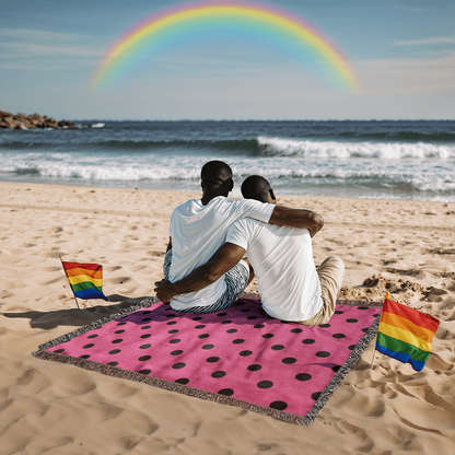 Custom Designer Pink & Black Polka Dot Heirloom Artwork Woven Blanket