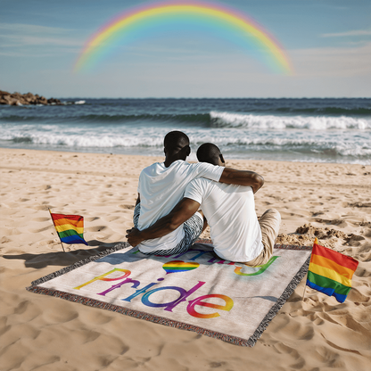 POPULAR DESIGN- Custom Designer Family Pride Rainbow Heart Heirloom Woven Blanket