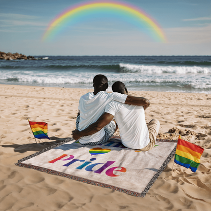 POPULAR DESIGN- Custom Designer Family Pride Rainbow Heart Heirloom Artwork Woven Blanket