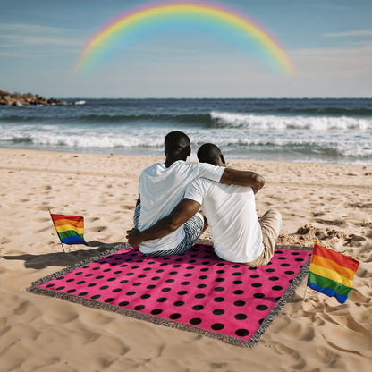 TRENDING -CUSTOM DESIGNER LADY BUG BLACK POLKA DOT PINK HEIRLOOM ARTWORK WOVEN BLANKET