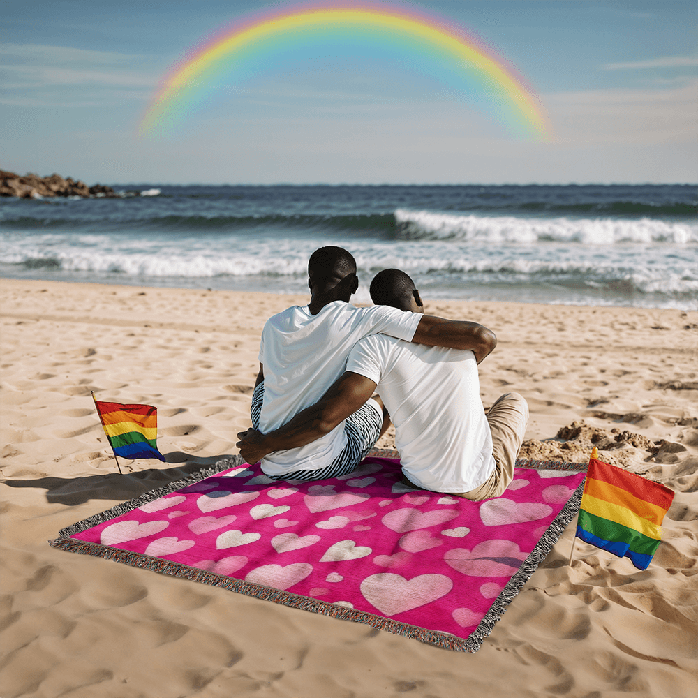 Custom Designer Pink Heart Heirloom Artwork Woven Blanket