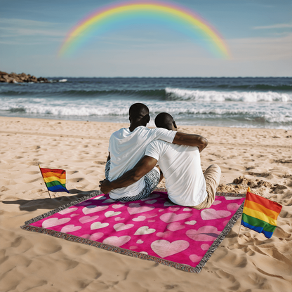 Custom Designer Pink Heart Heirloom Artwork Woven Blanket