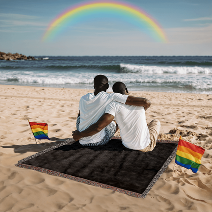 Custom Designer Black Flower Star Pattern Heirloom Artwork Woven Blanket