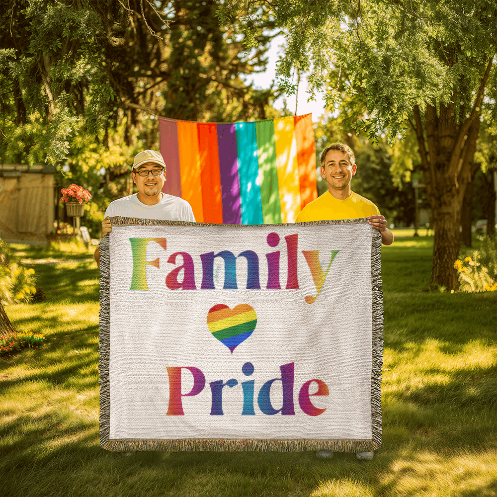 POPULAR DESIGN- Custom Designer Family Pride Rainbow Heart Heirloom Artwork Woven Blanket